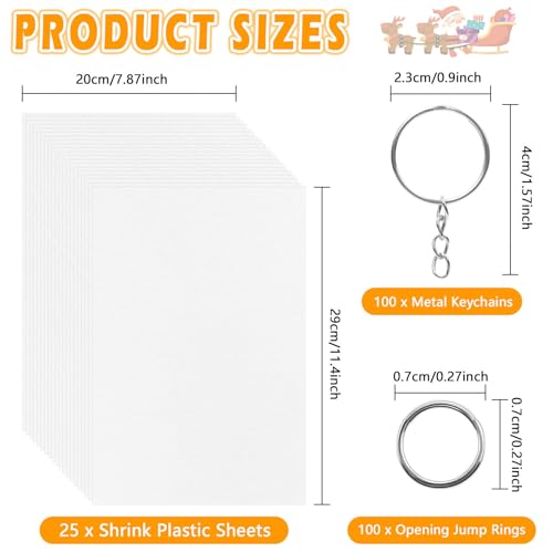 OFNMY 225PCS Shrinky Dink Sheets Keychains Kit,Shrink Plastic Sheets Kit with 25PCS Shrinky Dink Paper,100PCS Keychains and Open Iron Ring for Kids Creative Craft Marking, Handprint（7.87 x11.4inch/20x29cm） - Image 3