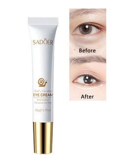 SADOER Snail Essence Moisturize Eye Cream 20g, Anti Aging, Exquisitely Repair Skin, Moisturize, Fade Eye Lines, Dark Circles and Black Spots, Shrink Pores and Tighten Skin, Moisturizing Eye Serum, Eye Care  - Image 1