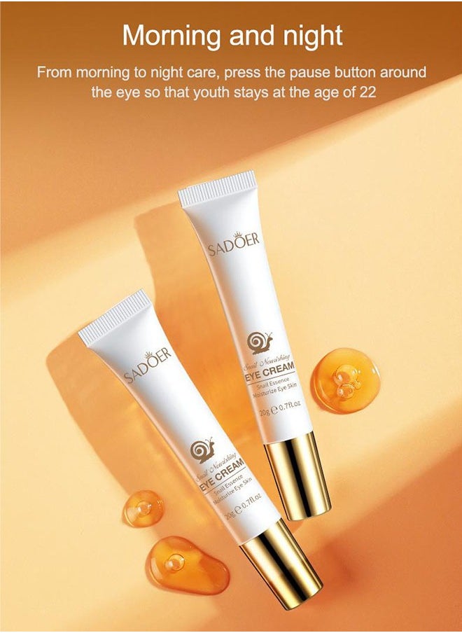SADOER - Snail Essence Moisturize Eye Cream 20g, Anti Aging, Exquisitely Repair Skin, Moisturize, Fade Eye Lines, Dark Circles and Black Spots, Shrink Pores and Tighten Skin, Moisturizing Eye Serum, Eye Care - Image 1