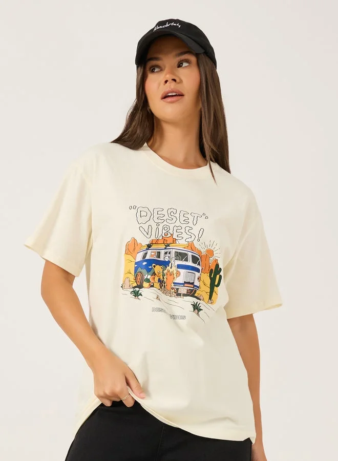 Styli Graphic Print Round Neck T-Shirt