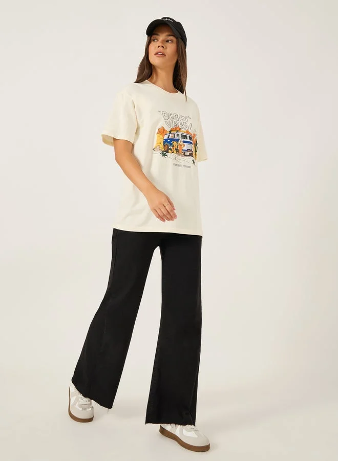 Styli Graphic Print Round Neck T-Shirt