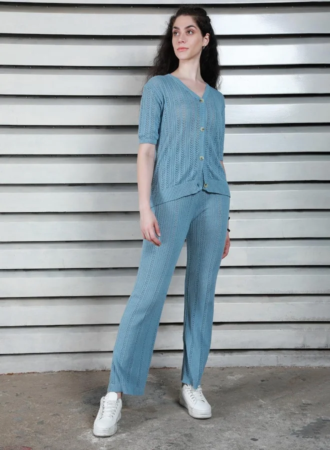 HIGH STAR Women's Blue Regular Fit Co-ord - Chic and Versatile Outfit