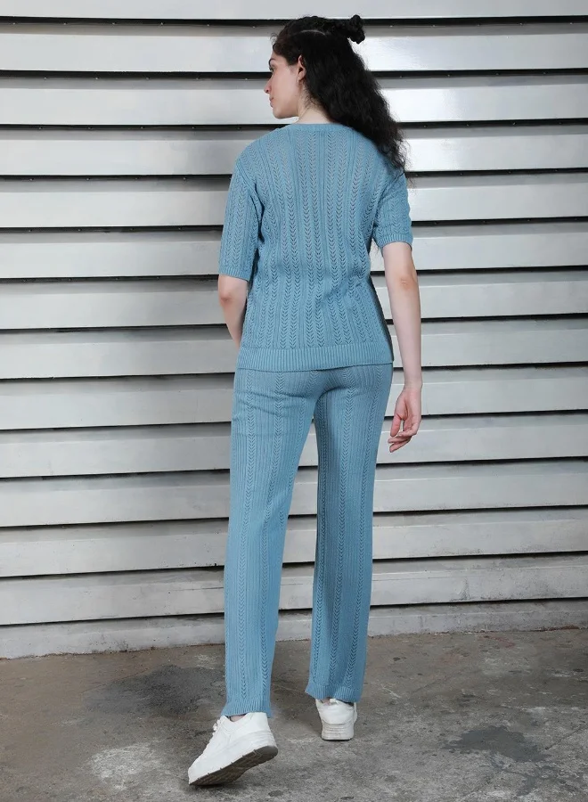 HIGH STAR Women's Blue Regular Fit Co-ord - Chic and Versatile Outfit