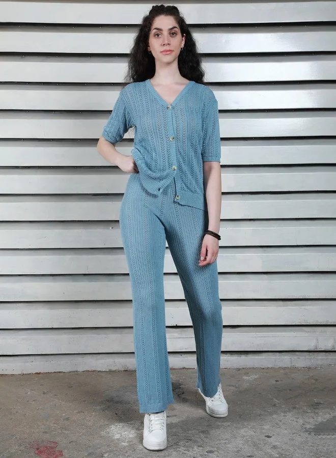 HIGH STAR Women's Blue Regular Fit Co-ord - Chic and Versatile Outfit