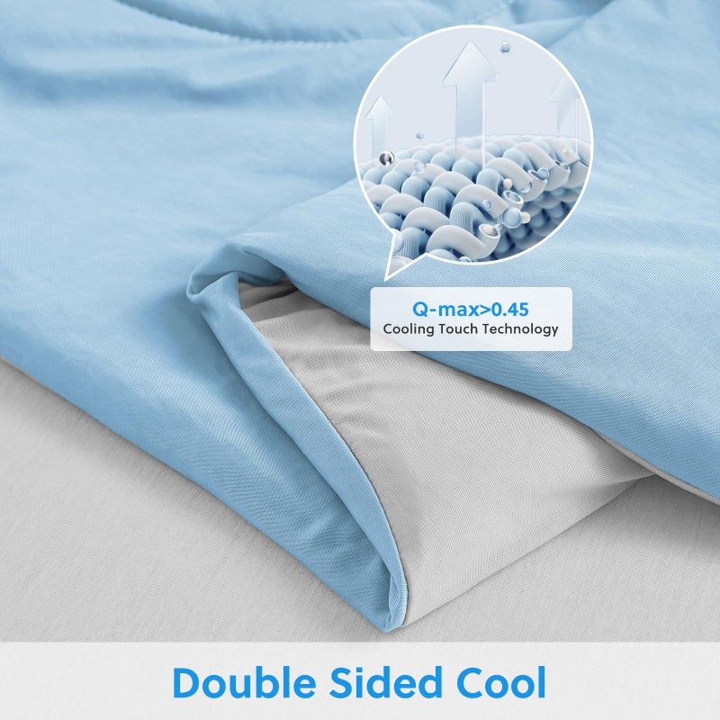 HOMFINE Cooling Comforter Japanese Double-Sided Arc-Chill Cold Tech Fabric Cooling Blanket for Night Sweats Hot Sleepers, Q-Max 0.45 Soft Breathable Silk Smooth Lightweight Blue Summer Comforter King - Image 3