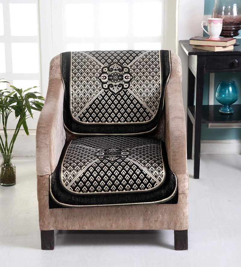 Nendle Velvet Chenille Fabric Sofa Cover (Black, 5 Seater) - Pack of 6 - Image 4