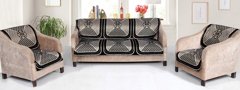 Nendle Velvet Chenille Fabric Sofa Cover (Black, 5 Seater) - Pack of 6 - Image 2