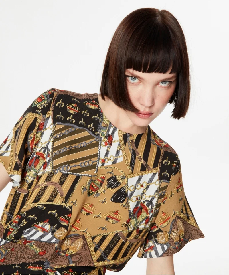 تويست Retro Pattern Mini Dress