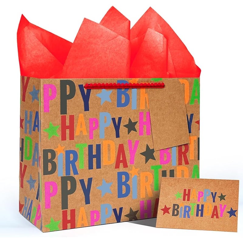 LaRibbons 13 Large Birthday Gift Bag with Card and Tissue Paper-L10 - Image 1