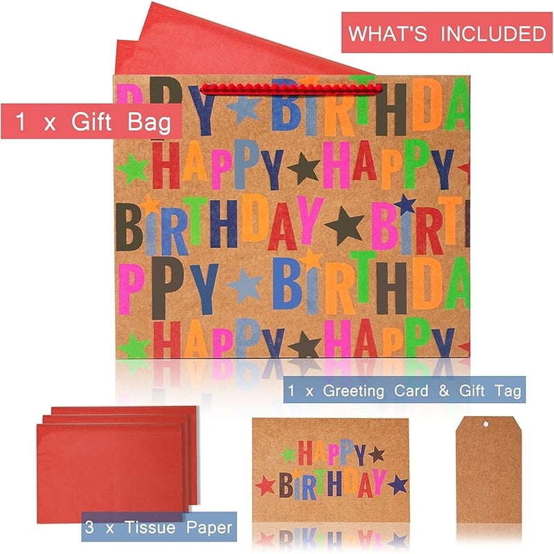 LaRibbons 13 Large Birthday Gift Bag with Card and Tissue Paper-L10 - Image 2