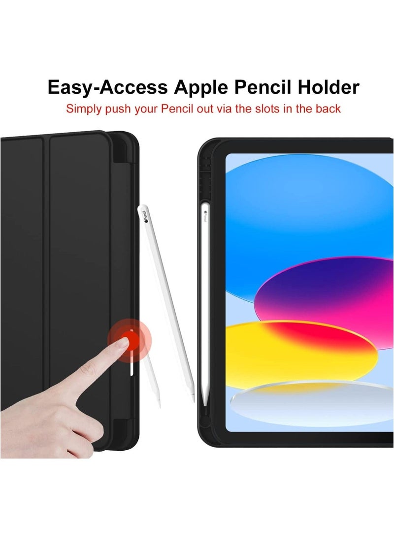 Raxoom New iPad 10.9 Inch Case 2022 (10th Gen) with Pencil Holder - Trifold Stand Smart Case with Soft TPU Back, Auto Wake/Sleep - Black - Image 2