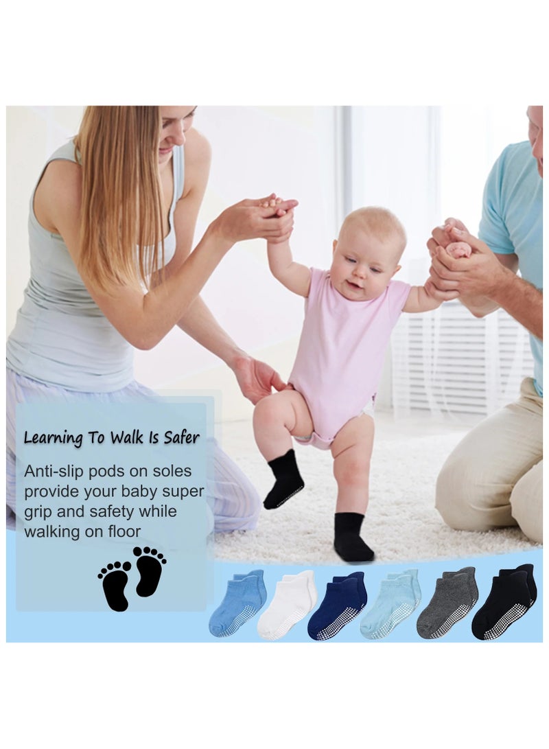 6 Pairs Baby Socks With Grippers, Non Slip Grip Baby Socks - Image 2
