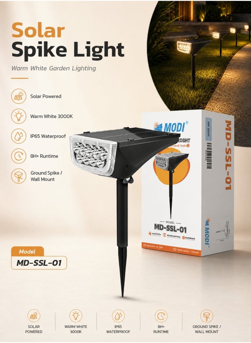 MODI Solar LED Spike Light Outdoor - Warm White Light - IP65 Waterproof Garden Light - Image 4