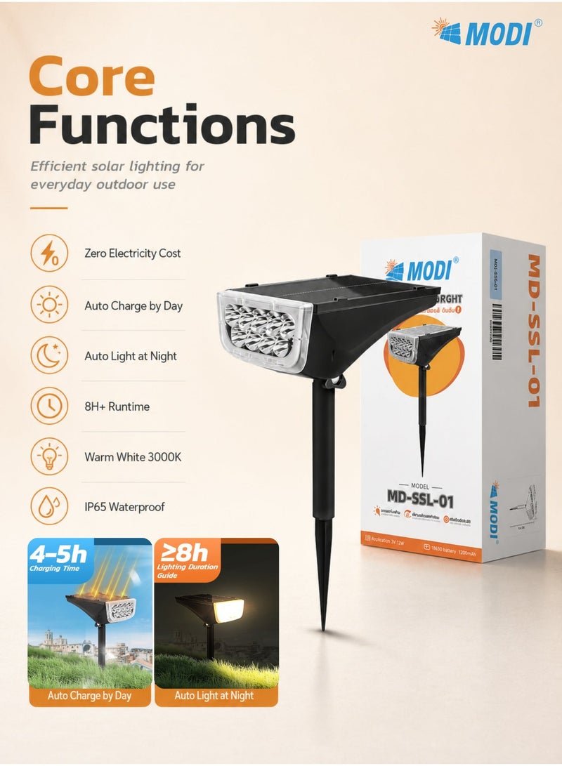 MODI Solar LED Spike Light Outdoor - Warm White Light - IP65 Waterproof Garden Light - Image 5