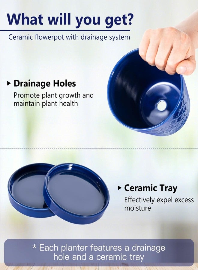 BUYMAX Ceramic Plant Pots -5 inch Indoor Flower Pot with Drainage Hole and Ceramic Tray - Gardening Home Desktop Office Windowsill Decoration Gift, Set of 4-Plants NOT Included(Blue) - Image 5