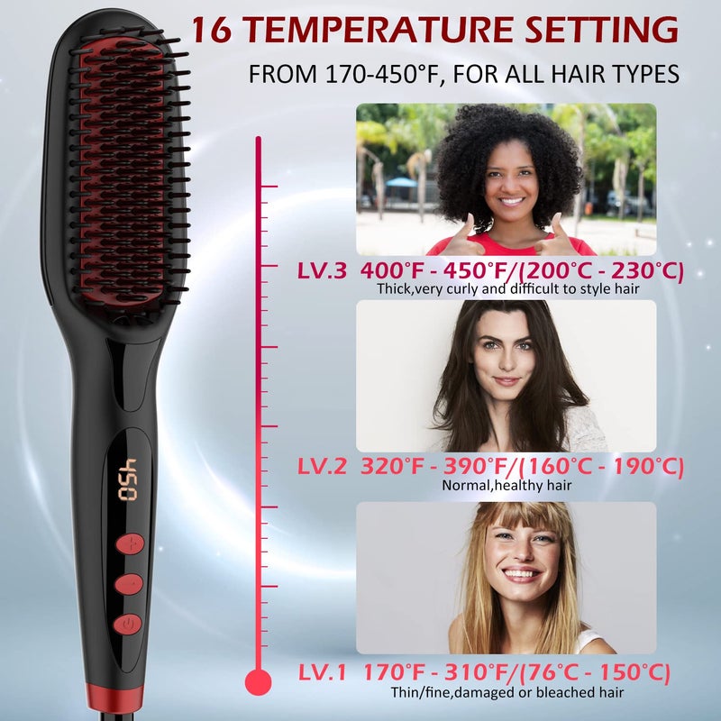 GLAMFIELDS Ionic Hair Straightener Brush Upgrade 2.0,GLAMFIELDS Electrical Heated Hair Straightening with Faster Heating, MCH Ceramic Technology, Auto Temperature Lock, Anti Scald, Heat Resistant Glove(Black-01) - Image 3