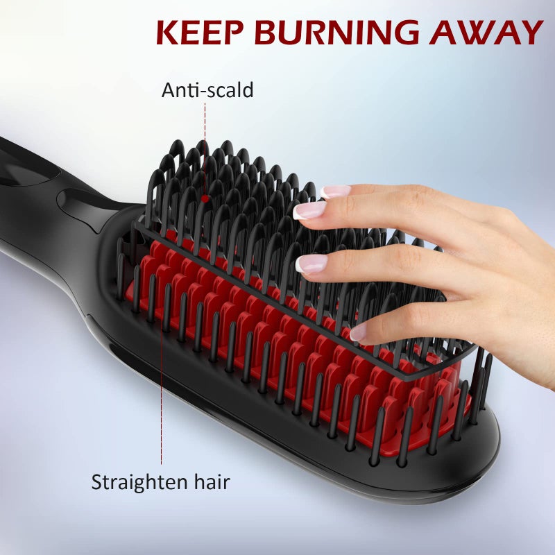 GLAMFIELDS Ionic Hair Straightener Brush Upgrade 2.0,GLAMFIELDS Electrical Heated Hair Straightening with Faster Heating, MCH Ceramic Technology, Auto Temperature Lock, Anti Scald, Heat Resistant Glove(Black-01) - Image 4