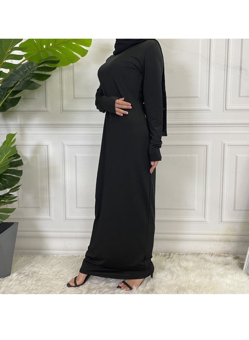 إسكدنيا Mock Neck Casual Abaya, Soft Breathable Long Sleeve Women Abaya Dress, Long Lasting Comfortable Normal Muslim Women Islamic Dress for Prayer, Daily Wear, Occasion Wear, ( Size XL, Maroon Red) - Image 3