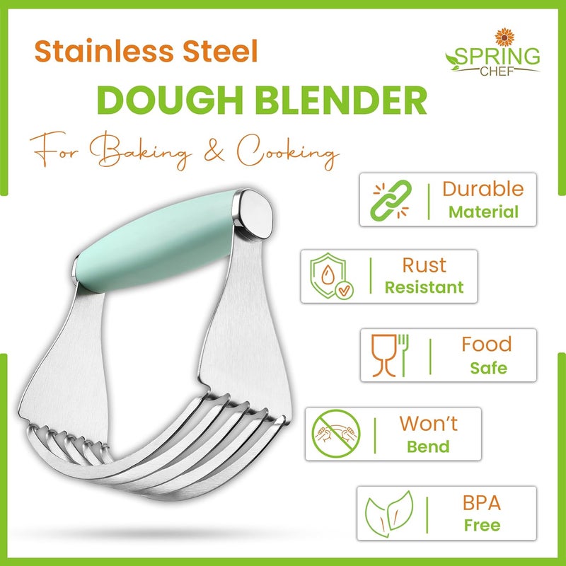 Spring Chef XL Stainless Steel Pastry Cutter Tool for Baking - Heavy Duty Dough Blender - Butter & Dough Cutter Tool with Sharp Blades - Pastry Blender for Easy Mixing - Dishwasher Safe - Mint - Image 2