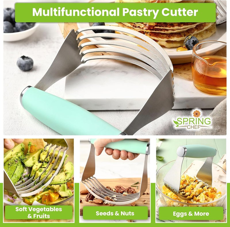 Spring Chef XL Stainless Steel Pastry Cutter Tool for Baking - Heavy Duty Dough Blender - Butter & Dough Cutter Tool with Sharp Blades - Pastry Blender for Easy Mixing - Dishwasher Safe - Mint - Image 5