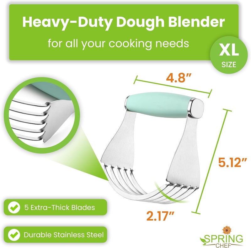 Spring Chef XL Stainless Steel Pastry Cutter Tool for Baking - Heavy Duty Dough Blender - Butter & Dough Cutter Tool with Sharp Blades - Pastry Blender for Easy Mixing - Dishwasher Safe - Mint - Image 3