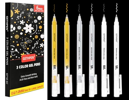 GETHPEN Gold Silver White Gel Pens 0610mm Extra Fine PointWhite Ink Pens Opaque Archival Ink Pen Set for Black Paper Art Holiday Gifts Bullet JournalingGel Pens for Artists Card MakingSketching - Image 1