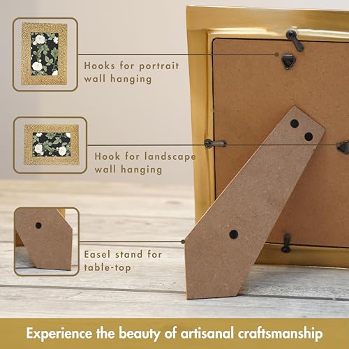 BEHOMA Golden Aluminium Hammered Rectangular Photo Frame Tabletop | Best Gift For Home Decor, Birthday, Anniversary, Festivals, Housewarming | Gold Finish (5X7 Inches) - Image 4