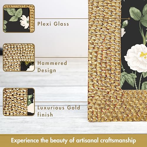 BEHOMA Golden Aluminium Hammered Rectangular Photo Frame Tabletop | Best Gift For Home Decor, Birthday, Anniversary, Festivals, Housewarming | Gold Finish (5X7 Inches) - Image 2