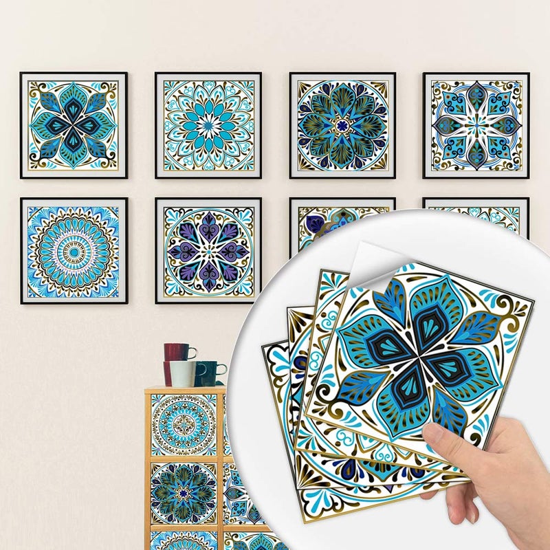 Jacklove 25 PCS Mandala Style Tile Sticker  4x4 Inch(10x10cm) Traditional DIY Murals  Tile Waterproof Oil Proof Removable Decals for Bathroom & Kitchen Backsplash Oil Proof Wall Stickers (MTL-01) - Image 3