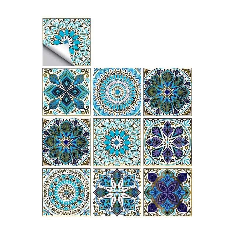 Jacklove 25 PCS Mandala Style Tile Sticker  4x4 Inch(10x10cm) Traditional DIY Murals  Tile Waterproof Oil Proof Removable Decals for Bathroom & Kitchen Backsplash Oil Proof Wall Stickers (MTL-01) - Image 1