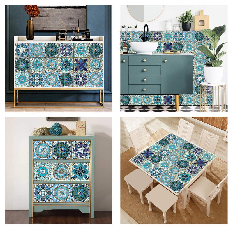 Jacklove 25 PCS Mandala Style Tile Sticker  4x4 Inch(10x10cm) Traditional DIY Murals  Tile Waterproof Oil Proof Removable Decals for Bathroom & Kitchen Backsplash Oil Proof Wall Stickers (MTL-01) - Image 5