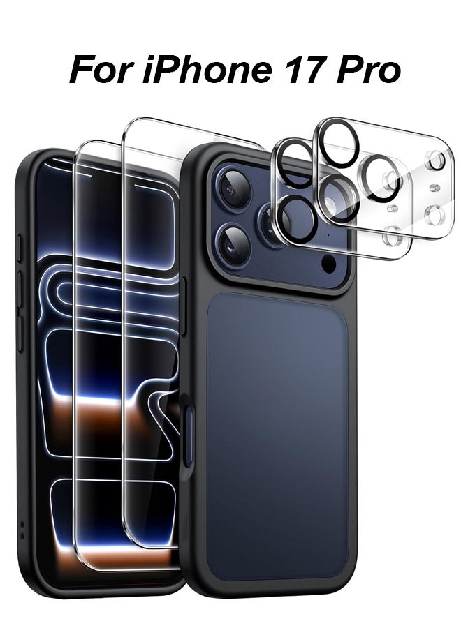 2 Pcs Each Tempered Glass Screen Protector and 2 Pcs Camera Lens Protector for iPhone 17 Pro 6.3-Inch, Translucent Back Shockproof Phone Cover (Black) - Image 1