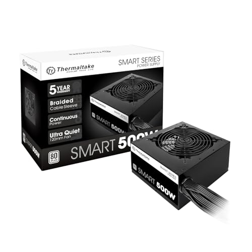 Thermaltake Smart 500W 80+ White Certified PSU, Continuous Power with 120mm Ultra Quiet Cooling Fan, ATX 12V V2.3/EPS 12V Active PFC Power Supply PS-SPD-0500NPCWUS-W - Image 1