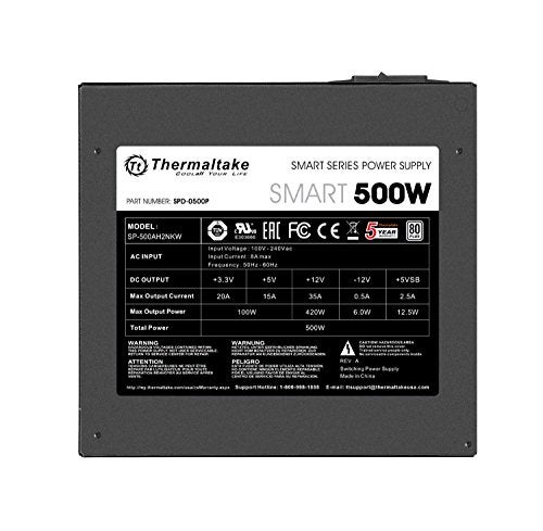 Thermaltake Smart 500W 80+ White Certified PSU, Continuous Power with 120mm Ultra Quiet Cooling Fan, ATX 12V V2.3/EPS 12V Active PFC Power Supply PS-SPD-0500NPCWUS-W - Image 4
