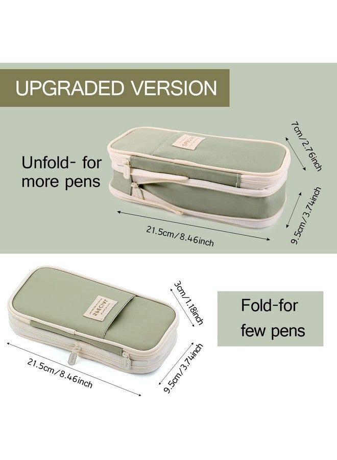 KAYZON KAYZON Polyester Cute Aesthetic Big Capacity Zipper Pencil Cases,Big Capacity Special Pencil Pen Case Office College School Large Storage High Capacity Bag Pouch Boys Office (Pack Of 1, Green) - Image 2