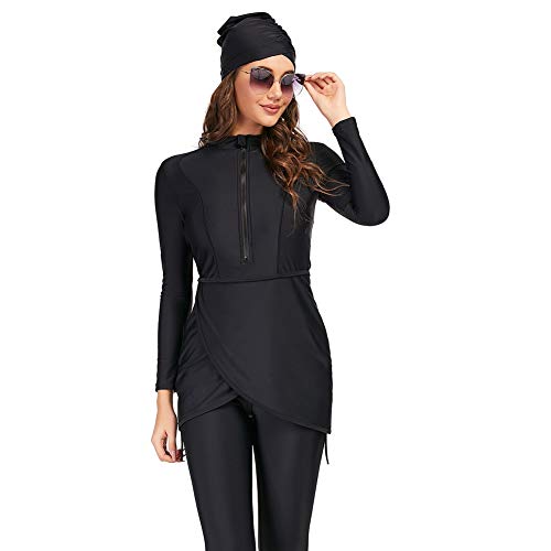 YONGSEN Floral Women's Modest Swimsuit Long Sleeve Bathing Suit Burkini Muslim Swimwear Rash Guard Surfing S-4XL (3X-Large) Black - Image 3