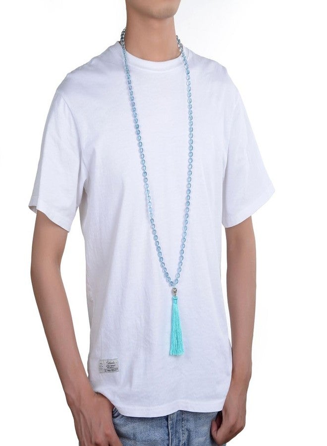 Adabele Premium 108 Mala Bead Tassel Necklace - Real 8mm Natural Light Blue Topaz Semi Precious Crystal Buddhist Japa Prayer Beaded Jewelry RGN16 - Image 4