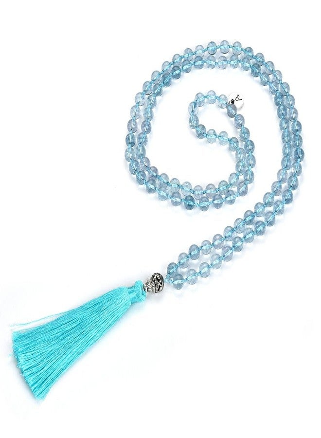 Adabele Premium 108 Mala Bead Tassel Necklace - Real 8mm Natural Light Blue Topaz Semi Precious Crystal Buddhist Japa Prayer Beaded Jewelry RGN16 - Image 1