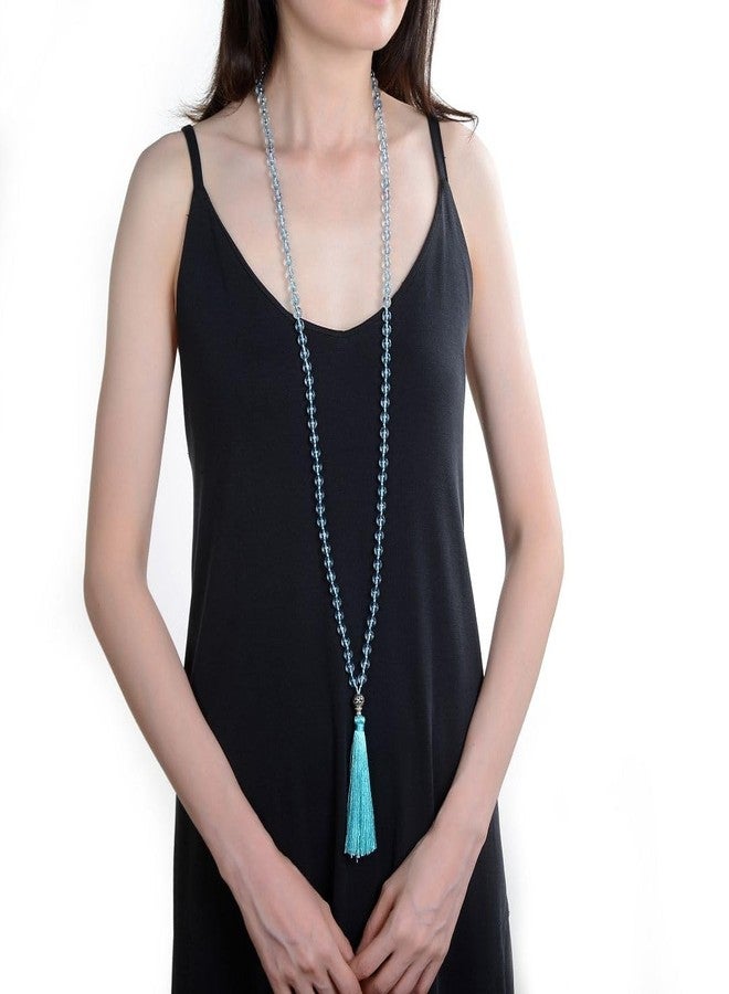 Adabele Premium 108 Mala Bead Tassel Necklace - Real 8mm Natural Light Blue Topaz Semi Precious Crystal Buddhist Japa Prayer Beaded Jewelry RGN16 - Image 3