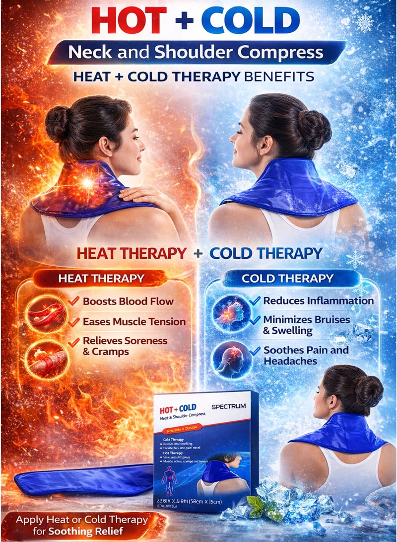 Spectrum Hot And Cold Neck and Shoulder Compress 58 x 15 cm Extra Large Reusable Gel Pack – Dual Hot & Cold Therapy for Neck Pain Shoulder Pain Upper Back Muscle Relief – Heat & Ice Compress for Swelling Inflammation Stiff Joints Cramps Tension Headache Relief - Image 3