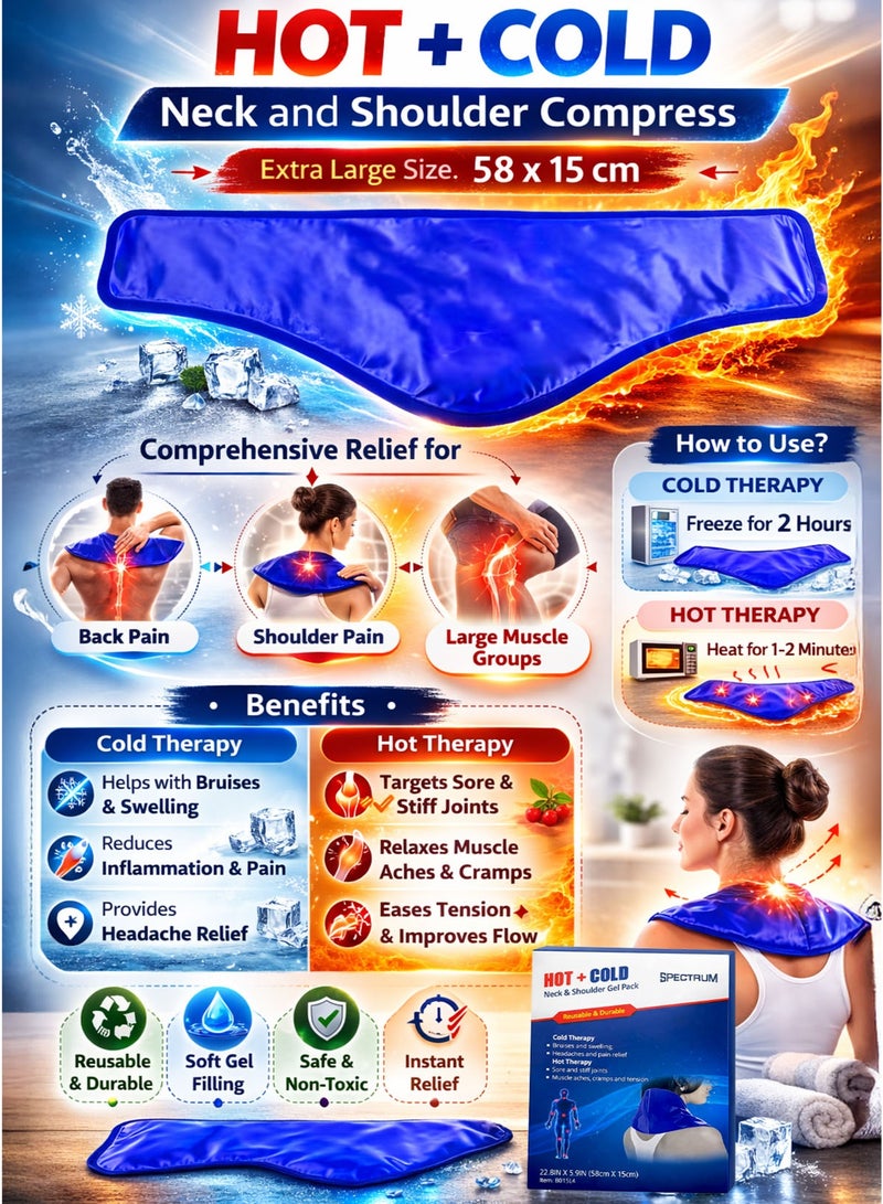 Spectrum Hot And Cold Neck and Shoulder Compress 58 x 15 cm Extra Large Reusable Gel Pack – Dual Hot & Cold Therapy for Neck Pain Shoulder Pain Upper Back Muscle Relief – Heat & Ice Compress for Swelling Inflammation Stiff Joints Cramps Tension Headache Relief - Image 4