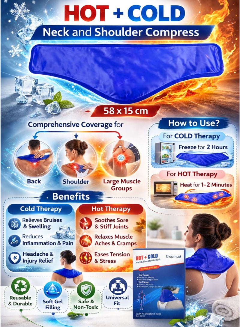 Spectrum Hot And Cold Neck and Shoulder Compress 58 x 15 cm Extra Large Reusable Gel Pack – Dual Hot & Cold Therapy for Neck Pain Shoulder Pain Upper Back Muscle Relief – Heat & Ice Compress for Swelling Inflammation Stiff Joints Cramps Tension Headache Relief - Image 2