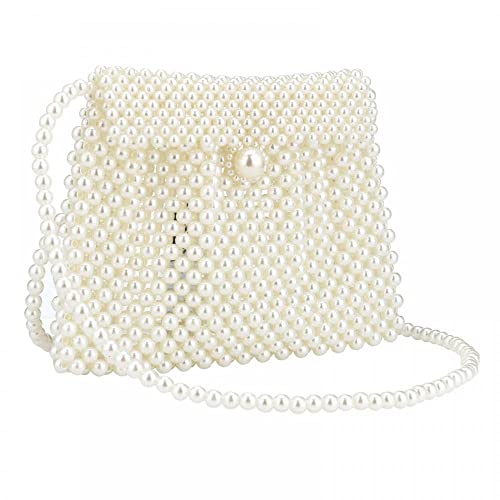 Jessie Women's White Pearl Tote and Clutch Handbag, 7.67 inches x 5.70 inches, Wedding Occasion, Elegant Style, Handmade Pearl Material - Image 1