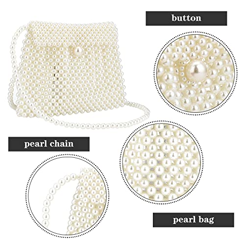 Jessie Women's White Pearl Tote and Clutch Handbag, 7.67 inches x 5.70 inches, Wedding Occasion, Elegant Style, Handmade Pearl Material - Image 3