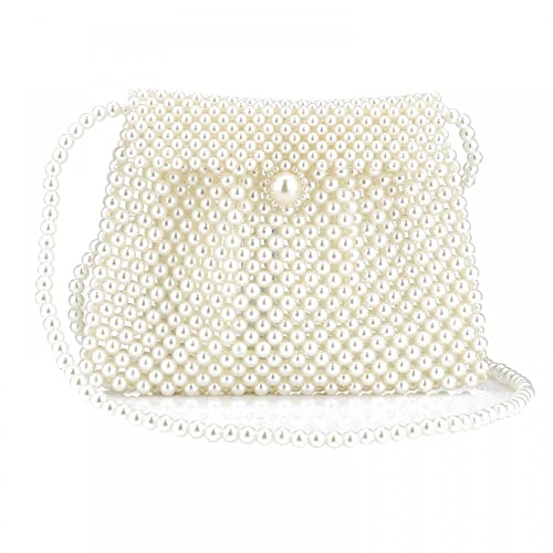 Jessie Women's White Pearl Tote and Clutch Handbag, 7.67 inches x 5.70 inches, Wedding Occasion, Elegant Style, Handmade Pearl Material - Image 2