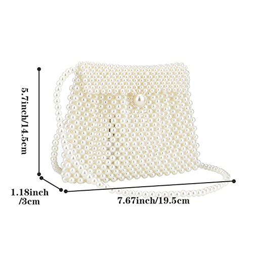 Jessie Women's White Pearl Tote and Clutch Handbag, 7.67 inches x 5.70 inches, Wedding Occasion, Elegant Style, Handmade Pearl Material - Image 5