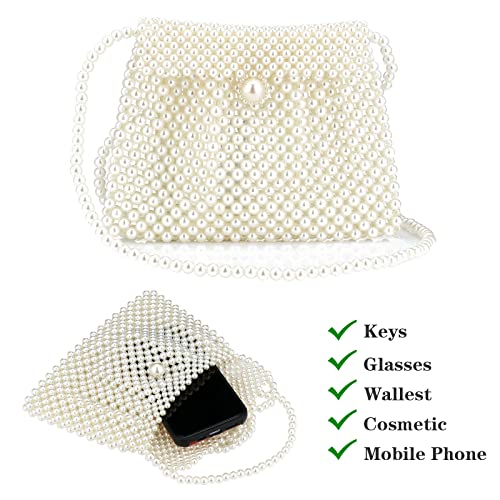 Jessie Women's White Pearl Tote and Clutch Handbag, 7.67 inches x 5.70 inches, Wedding Occasion, Elegant Style, Handmade Pearl Material - Image 4