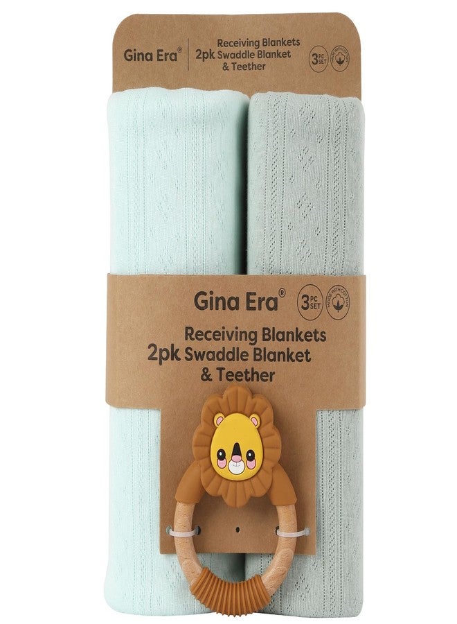 Gina Era Knit Baby Receiving Blankets, Soft Lightweight Cozy Swadde Blanket for Newborns, Unisex Baby Blanket, 2 Pack 30 X 40 Inch for Boy (Green) - Image 1