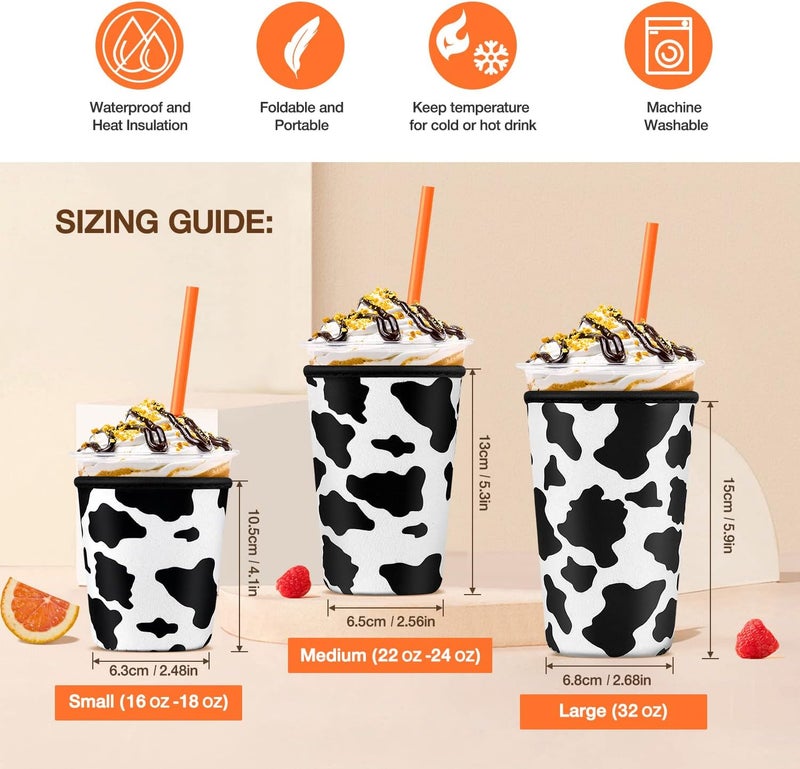كي بي اكس Iced Coffee Cup Sleeve for Large Sized Cups, Reusable Neoprene Iced Coffee Cup Holder for Hot Cold Drinks, Compatible with Starbucks, Dunkin Donuts, and More (Cow) - Image 2