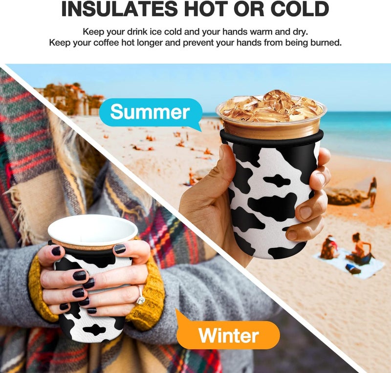 كي بي اكس Iced Coffee Cup Sleeve for Large Sized Cups, Reusable Neoprene Iced Coffee Cup Holder for Hot Cold Drinks, Compatible with Starbucks, Dunkin Donuts, and More (Cow) - Image 4